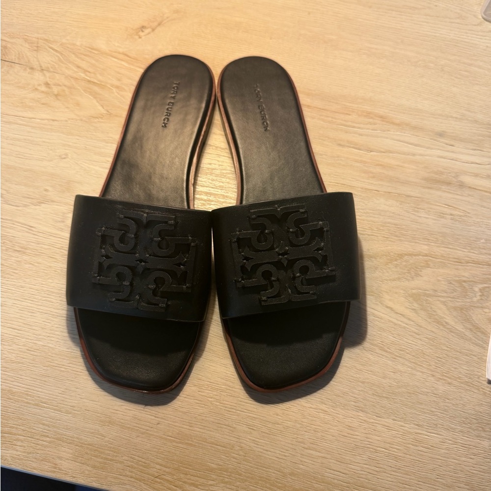 Tory Burch Black Logo Slide Sandals